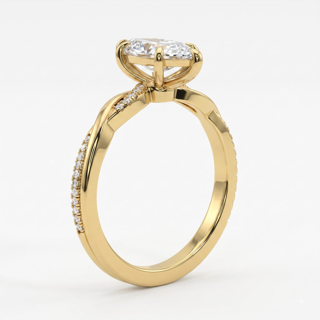 Marquise Cut Diamond Crossover Side Stone Engagement Ring