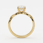 Asscher Cut Twist Pavé Diamond Side Stone Engagement Ring