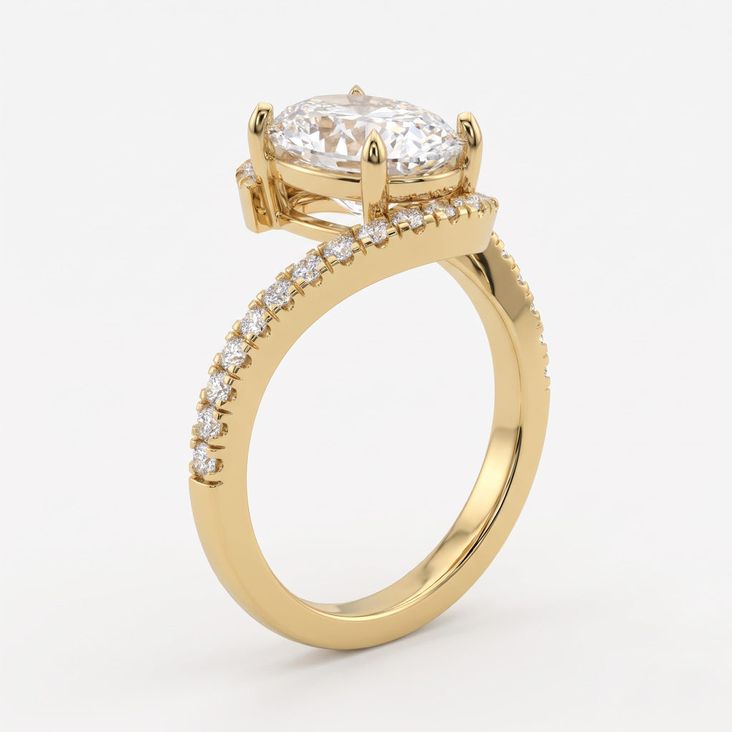 Celestia Twist Oval Diamond Crossover Side Stone Ring