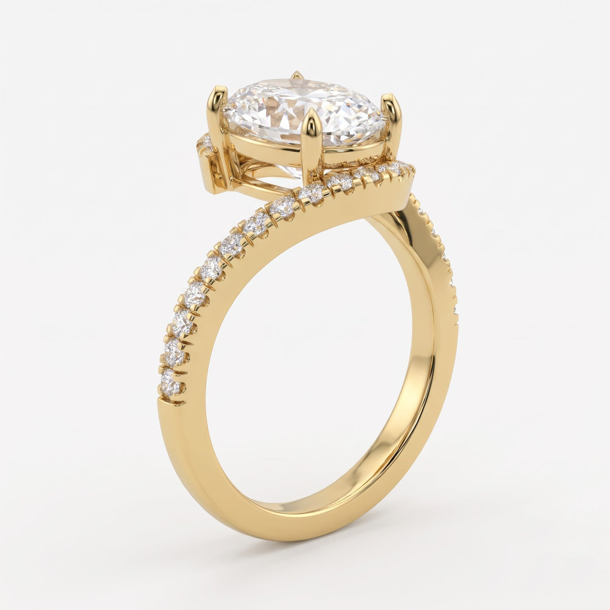 Celestia Twist Oval Diamond Crossover Side Stone Ring