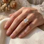 Evelyn Vintage Filigree Emerald Diamond Hidden Halo Ring