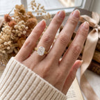 Vintage Inspired Long Cushion Cut Diamond Hidden Halo Ring
