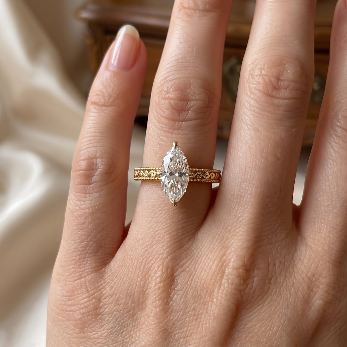 Celestine Marquise Diamond Heirloom Hidden Halo Ring