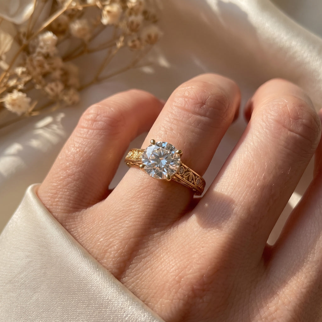 Lumière Heritage Round Cut Floral Filigree Vintage Ring