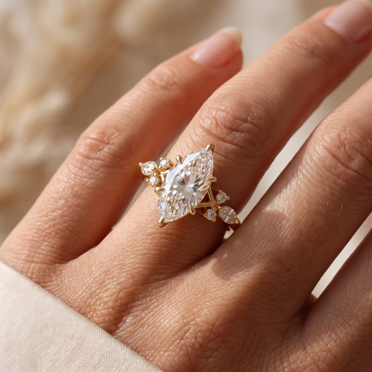 Celestia Aurelia Luxe Marquise Cut Diamond Side Stone Ring