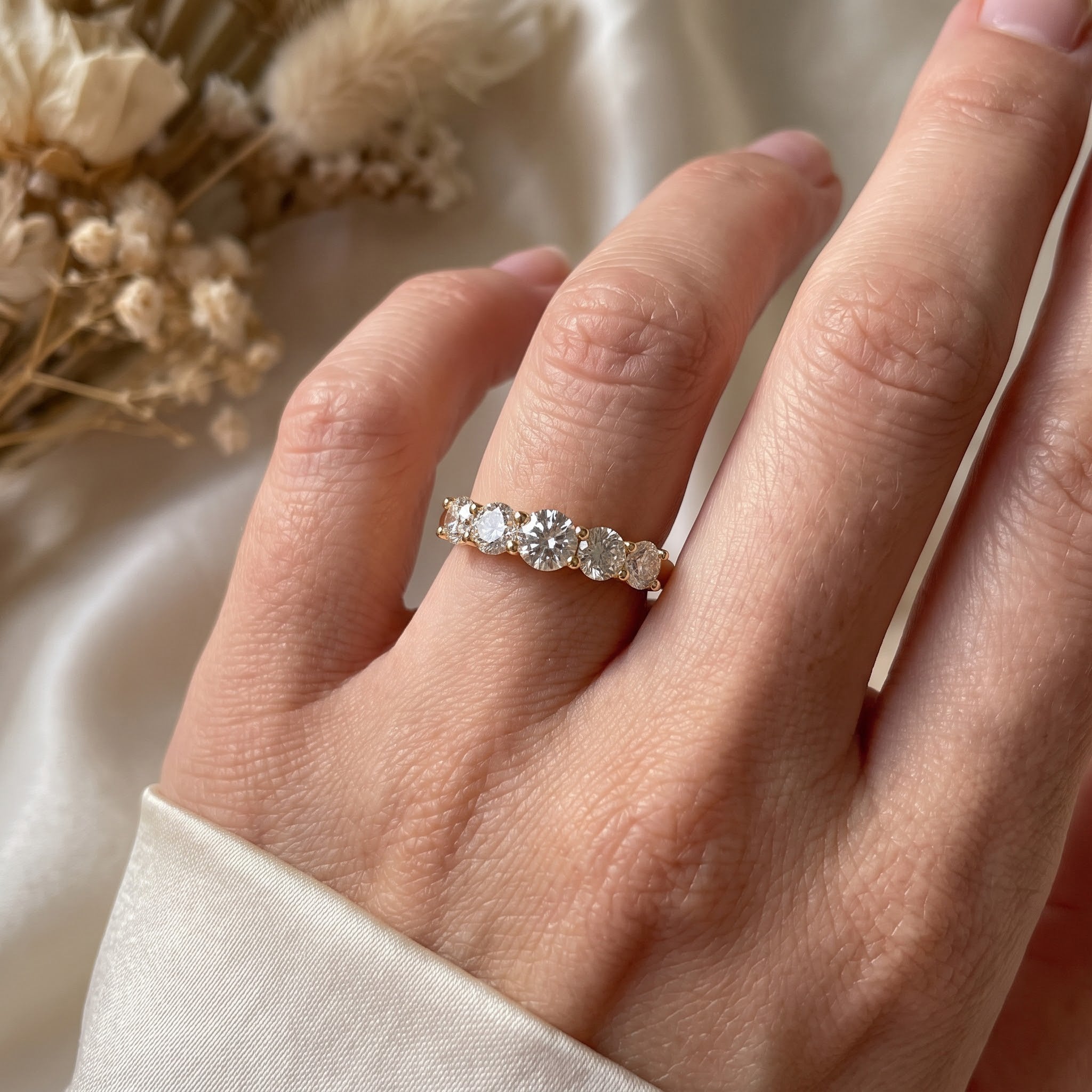 Modern 5 Stone Round Diamond Eternity Ring