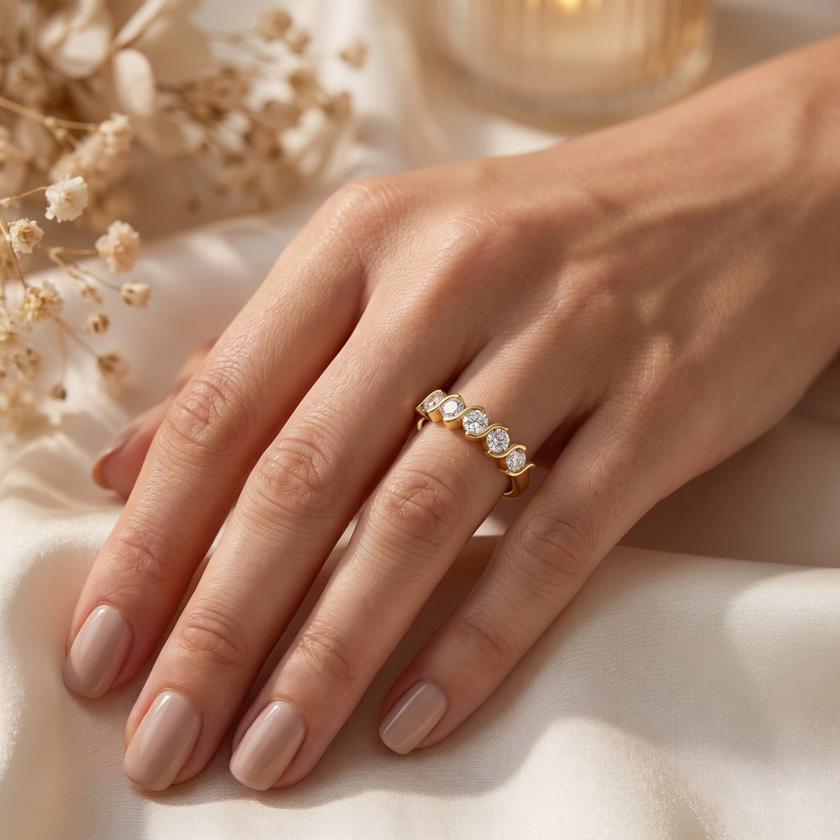 Modern Round Diamond Wave Setting Eternity Ring