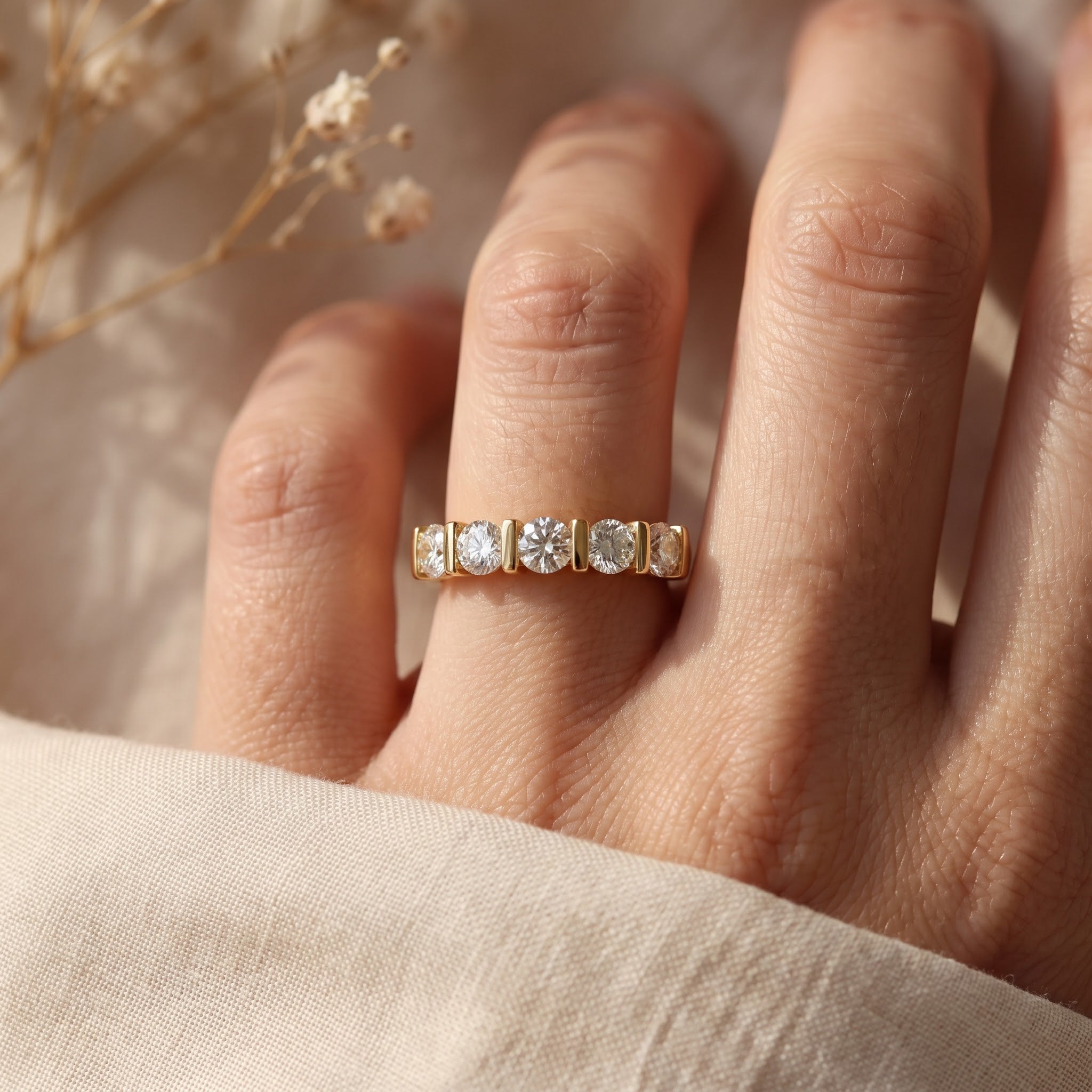 Modern Luxury five-stone round diamond Eternity Ring