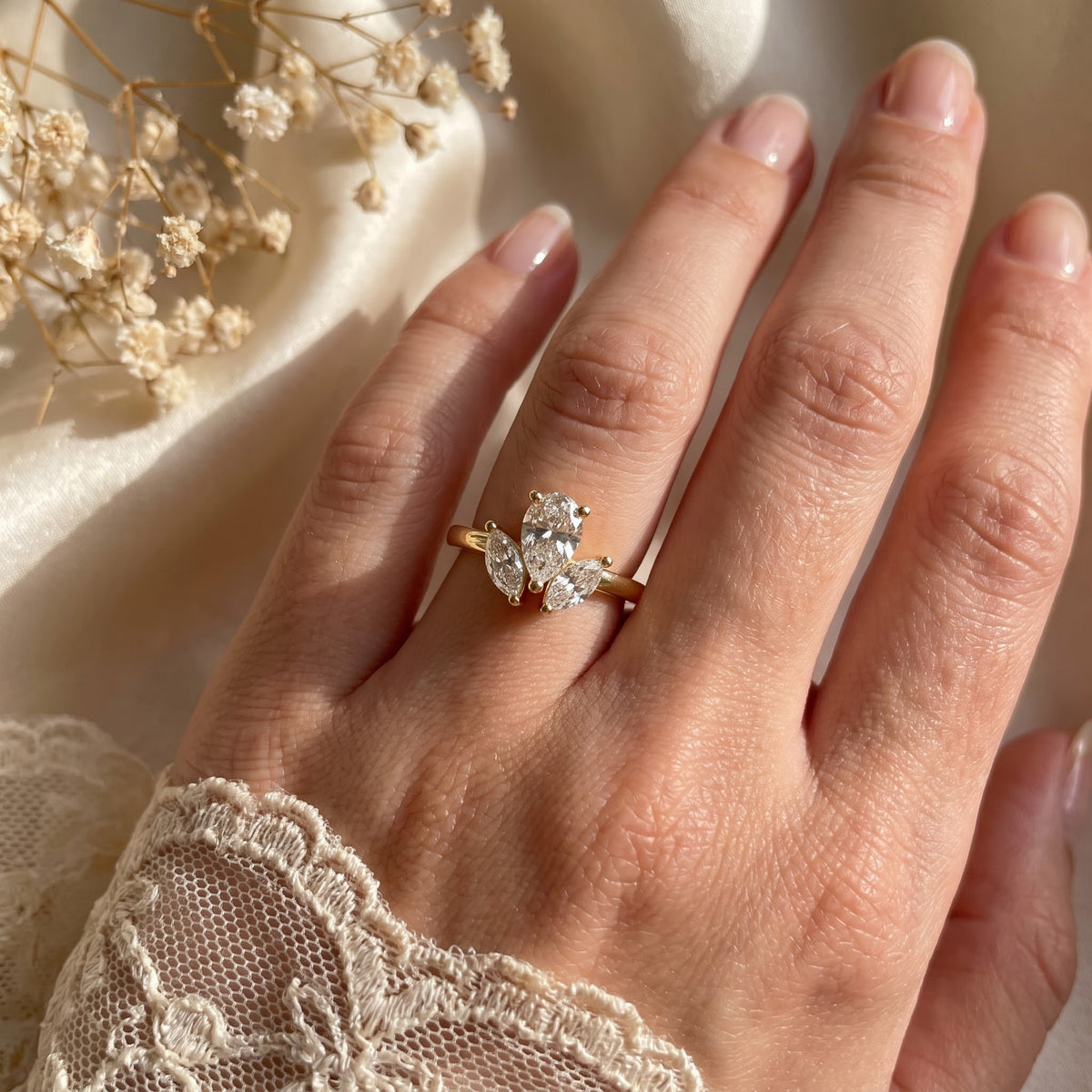 Pear-Cut Lab-Grown Diamond Floral Eternity Ring