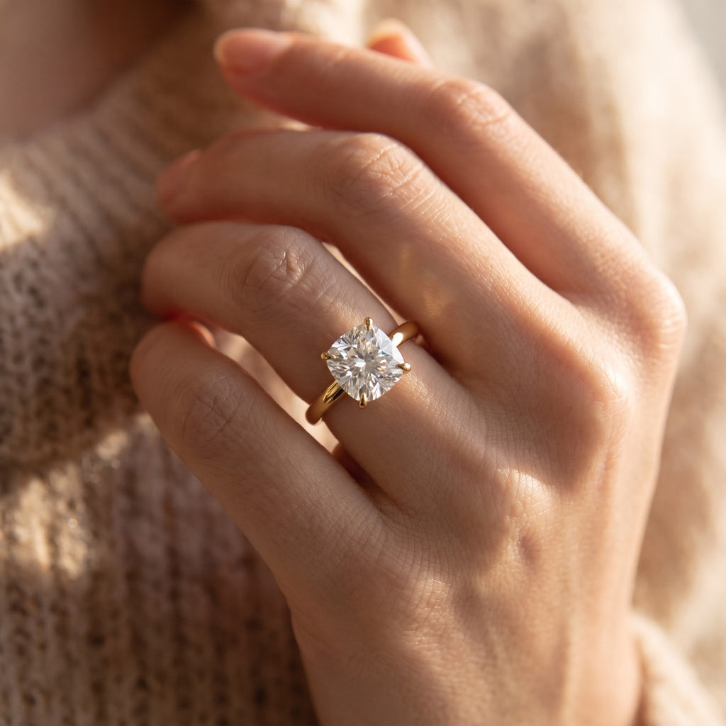 Modern Luxury Cushion Cut Diamond Solitaire Engagement Ring