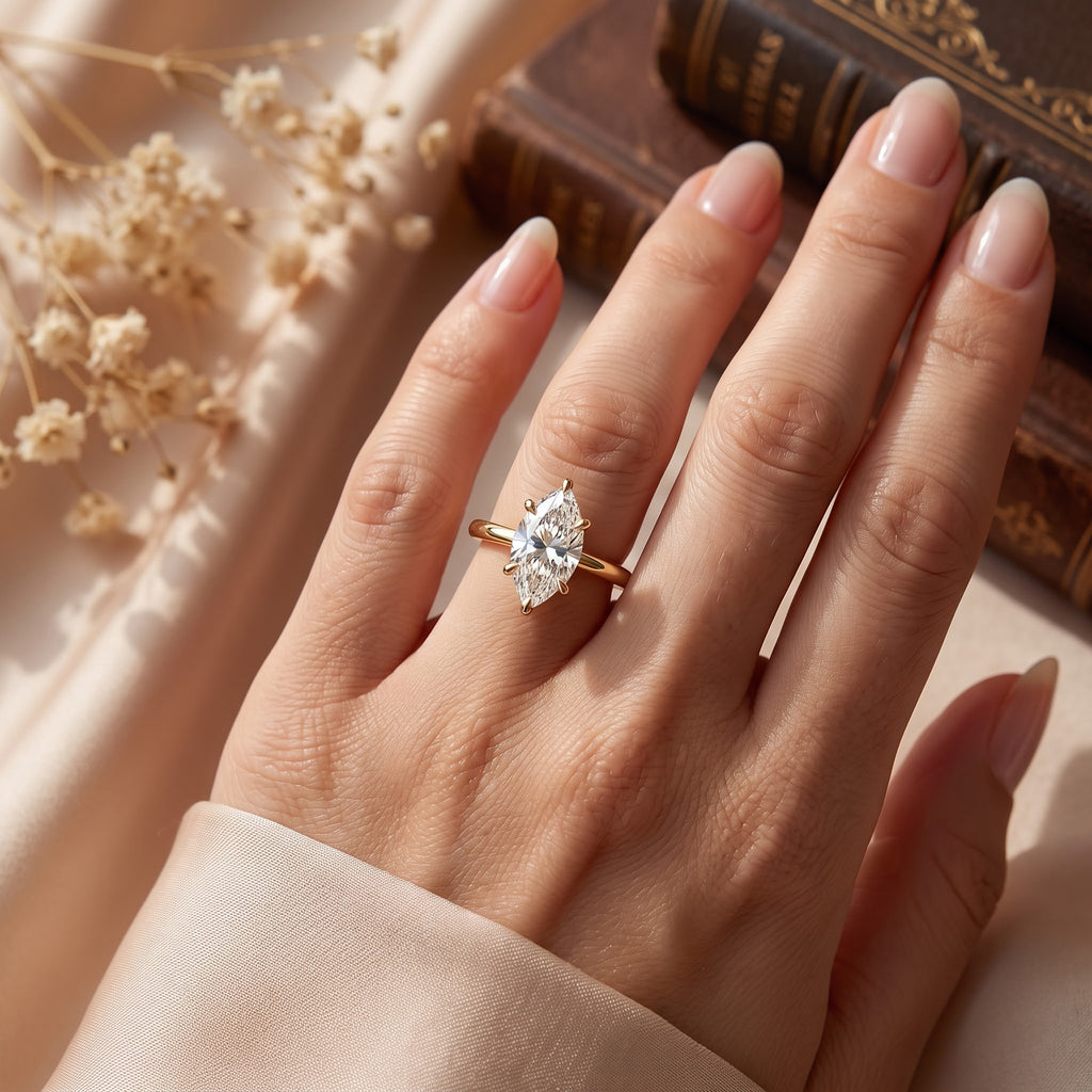 Elongated Marquise Diamond Solitaire Engagement Ring