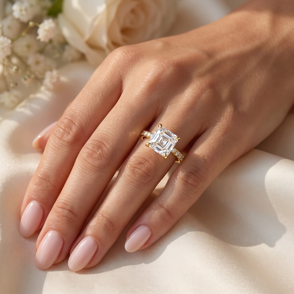 Modern Ascher Cut Lab Diamond Solitaire Engagement Ring