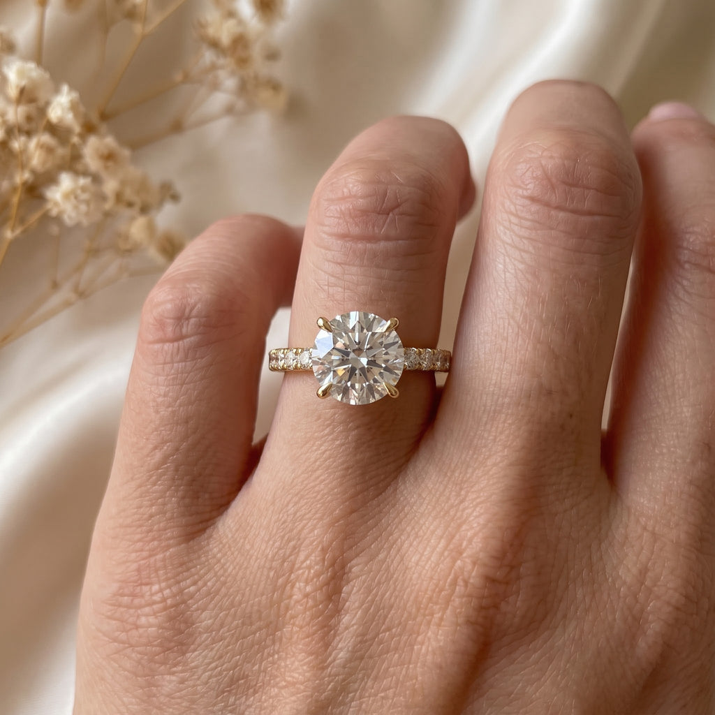 Modern Luxury Round Cut Diamond Pavé Setting Engagement Ring