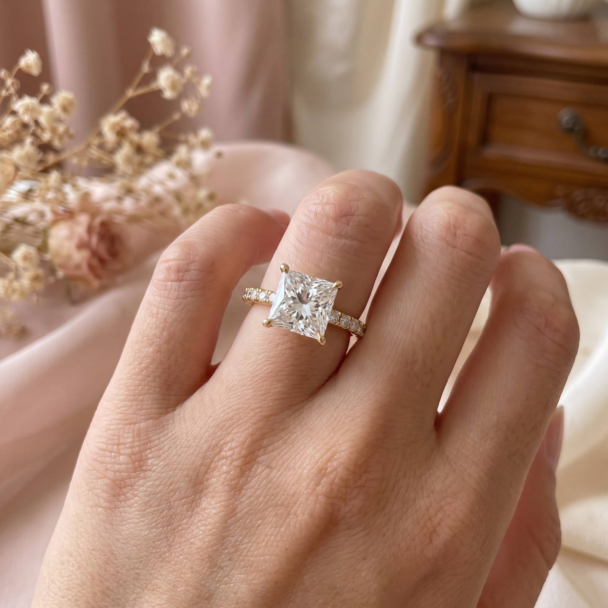 The Aurelia Princess Cut Diamond Pave Setting Engagement Ring