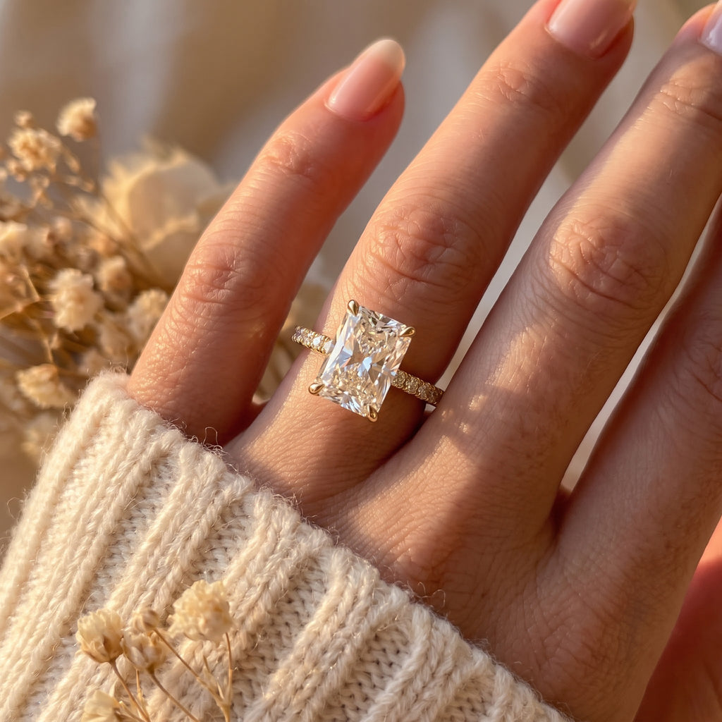 Elongated Radiant Cut Lab Diamond Engagement Ring