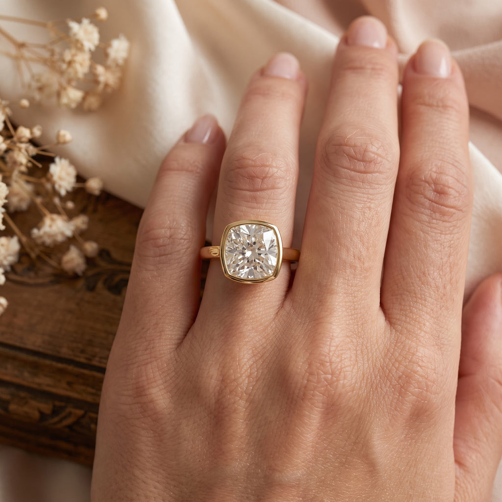 Aurelia Cushion Diamond Bezel Setting Solitaire Ring