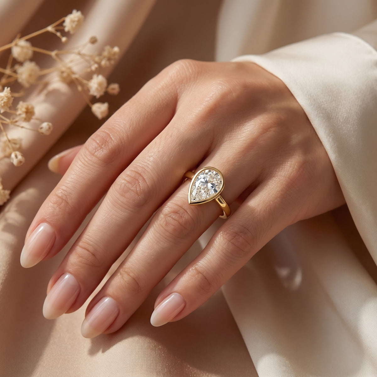 Vela Pear Diamond Bezel Setting Solitaire Ring