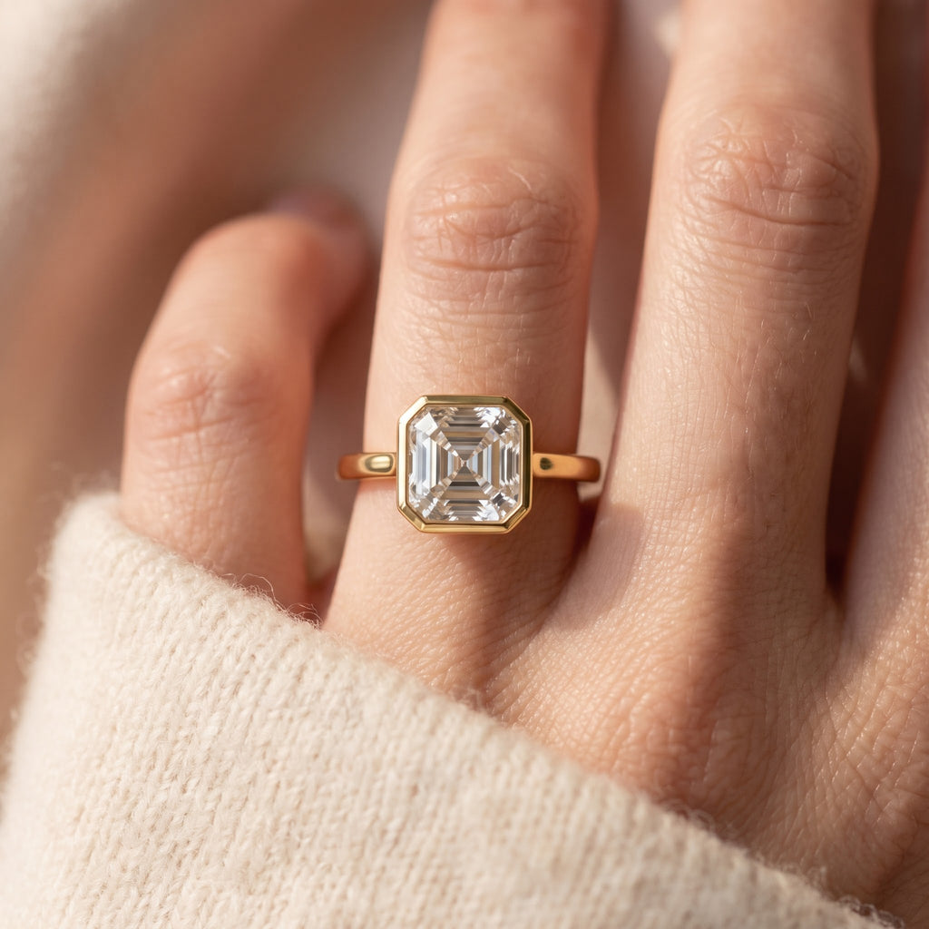 The Valenne Asscher Diamond Bezal Setting Solitaire Ring