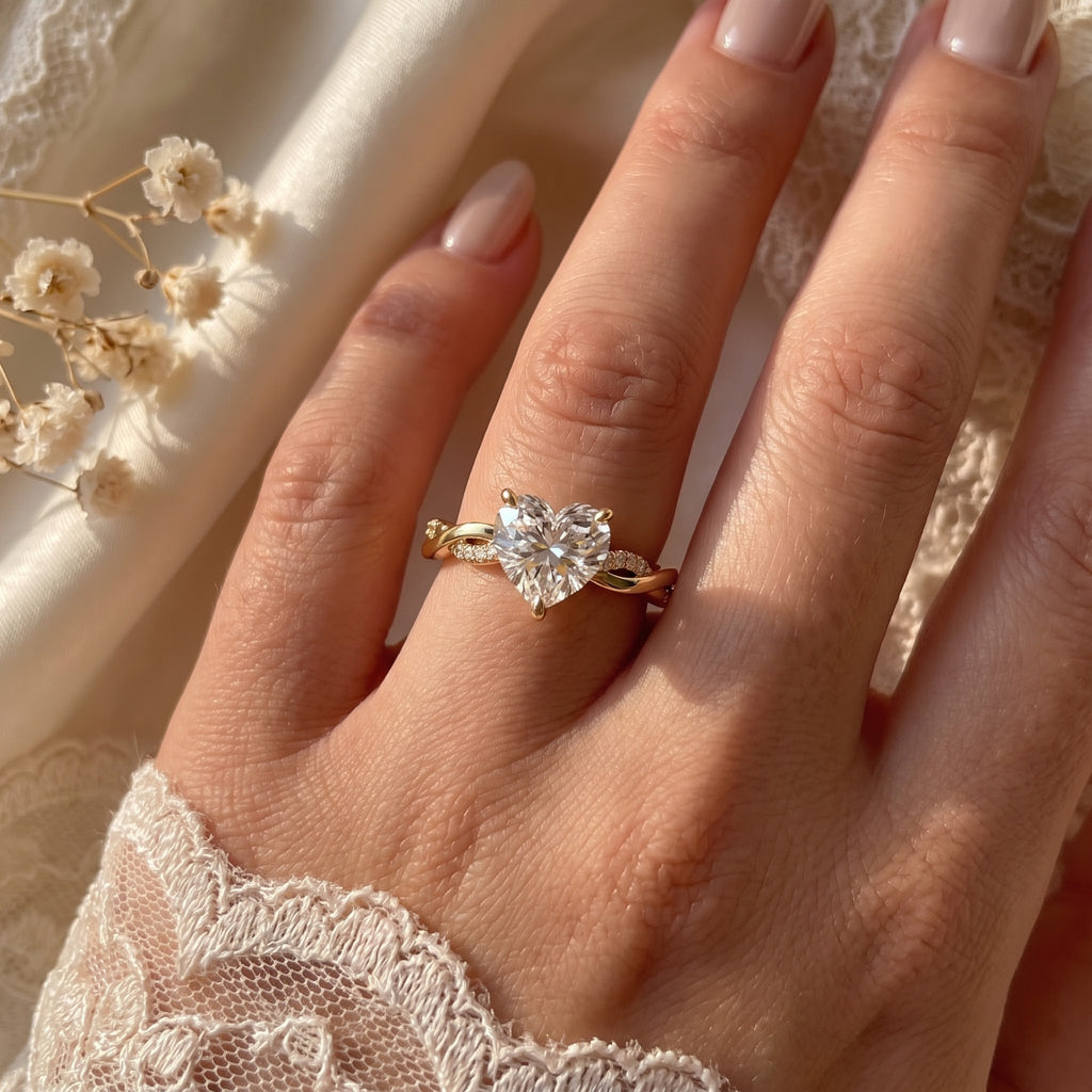Aurelia Heart Cut Diamond Twisted Side Stone Ring