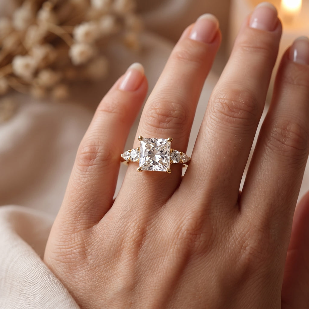 The Valora Princess Cut Diamond Side Stone Engagement Ring