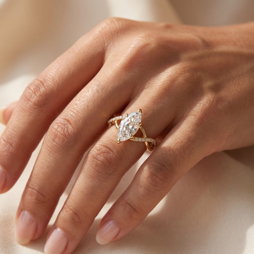 Aurelia Marquise Cut Infinity Design Side Stone Engagement Ring