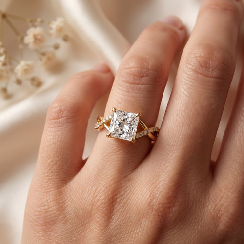 Aurelia Luxe Princess Diamond Twisted Side Stone Ring
