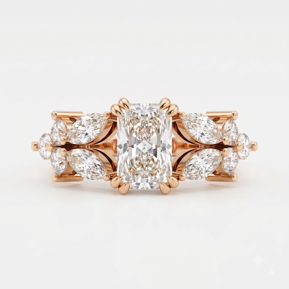 Aurelia Bloom Floral Radiant-Cut Diamond Side Stone Ring