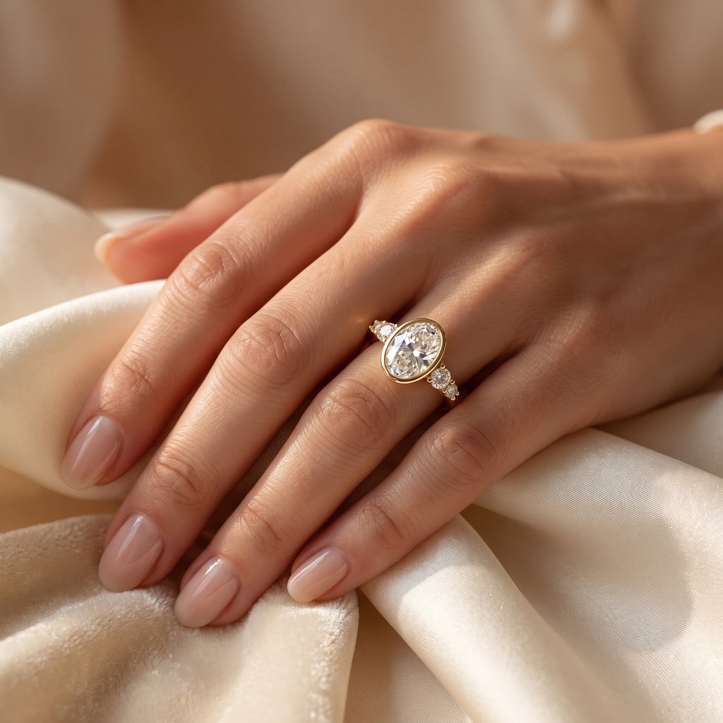 Aurelia Classic Oval Diamond Side Stone Ring