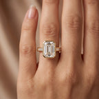 Luxury Emerald Cut Diamond Bezel Setting Side Stone Ring
