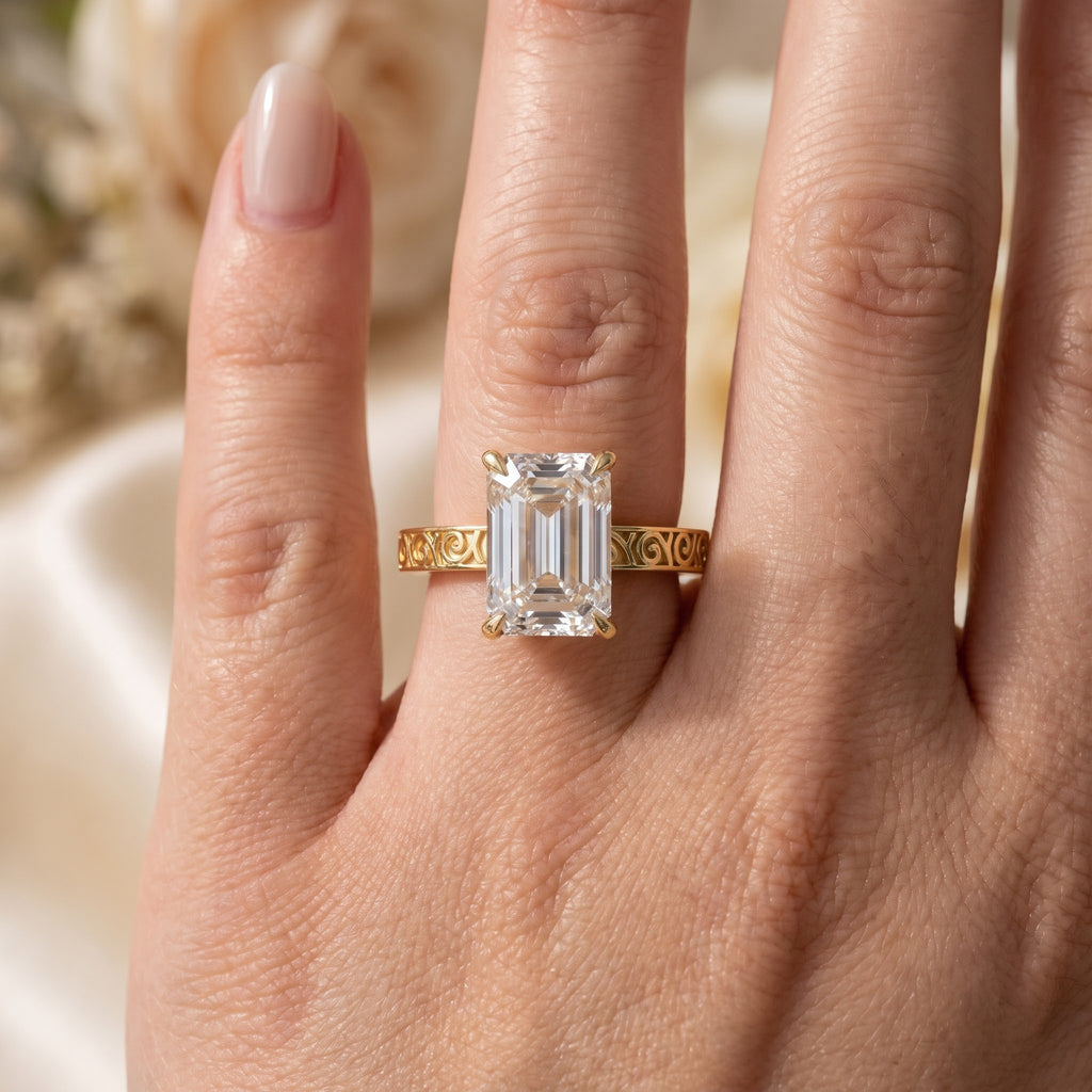 Celestia Royale Emerald-Cut Diamond Hidden Halo Ring