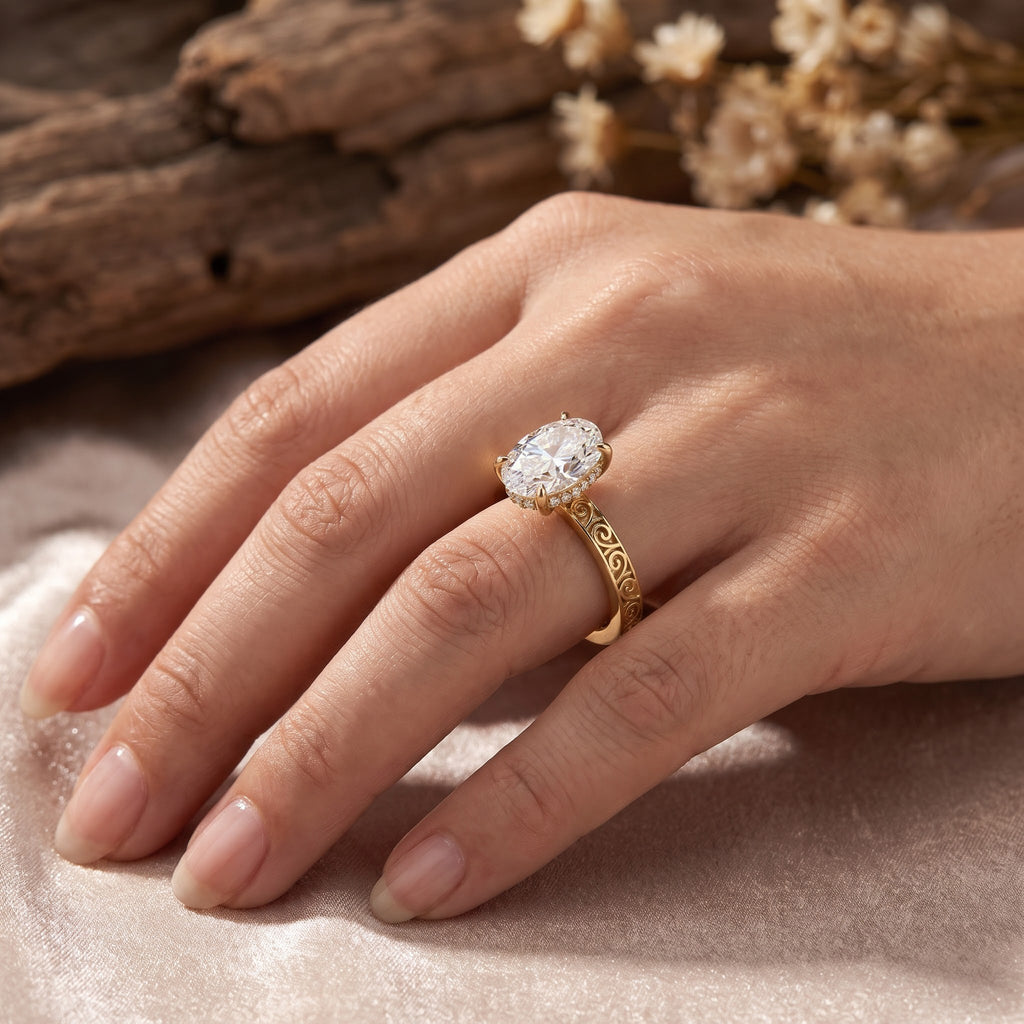 Aurora Elegance Oval-Cut diamond Hidden Halo Ring