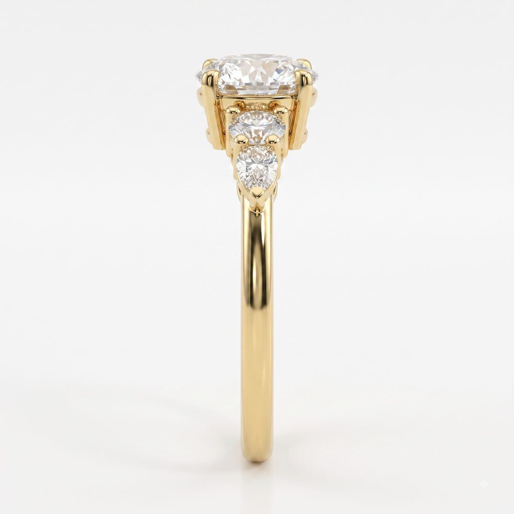 Celestial Elegance Round Diamond Side Stone Engagement Ring