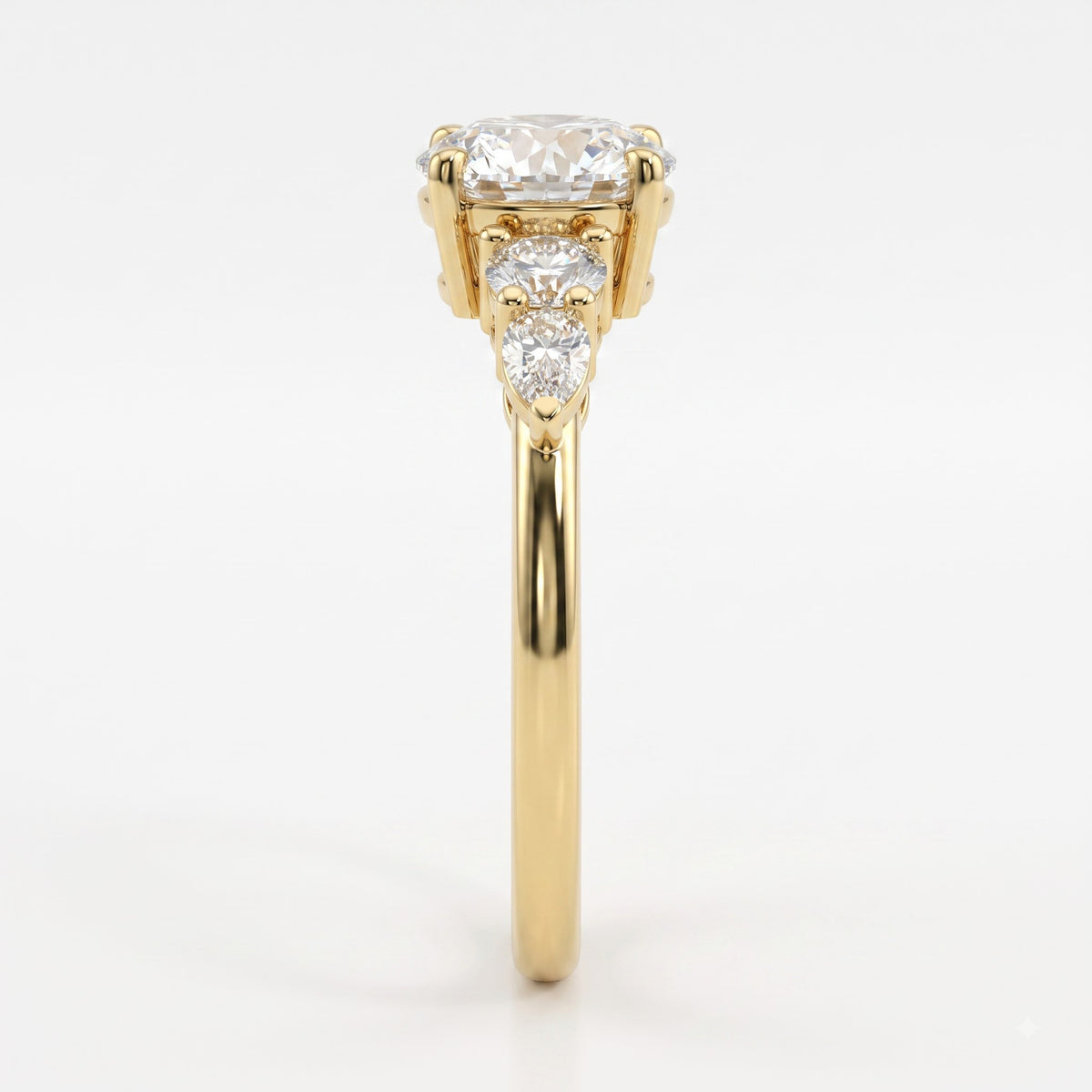 Celestial Elegance Round Diamond Side Stone Engagement Ring
