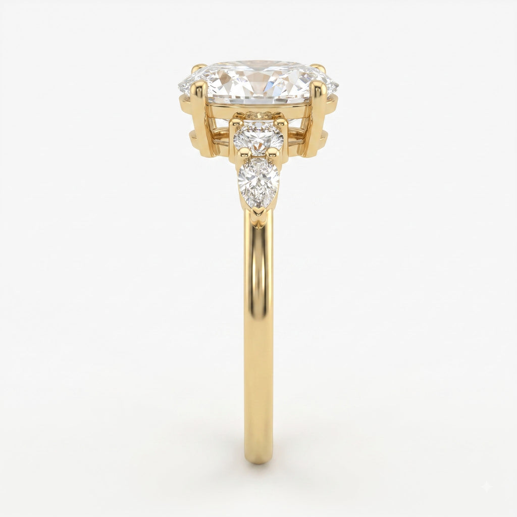 Modern Luxury Celestia Oval Diamond Side Stone Engagement Ring