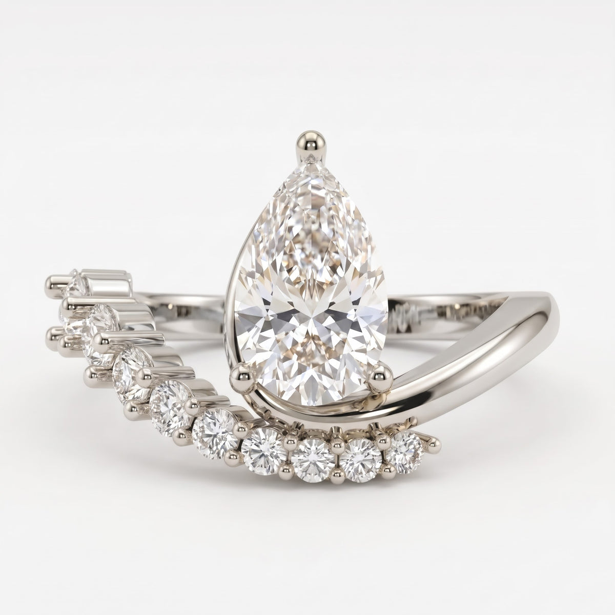 Celestine Aurielle Radiance Pear Diamond Side Stone Ring