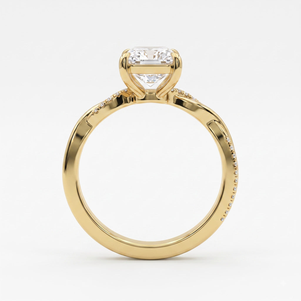 Radiant Diamond Sculpted Crossover Split-Shank Side Stone Ring