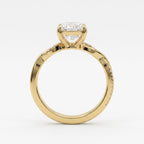 Radiant Diamond Sculpted Crossover Split-Shank Side Stone Ring