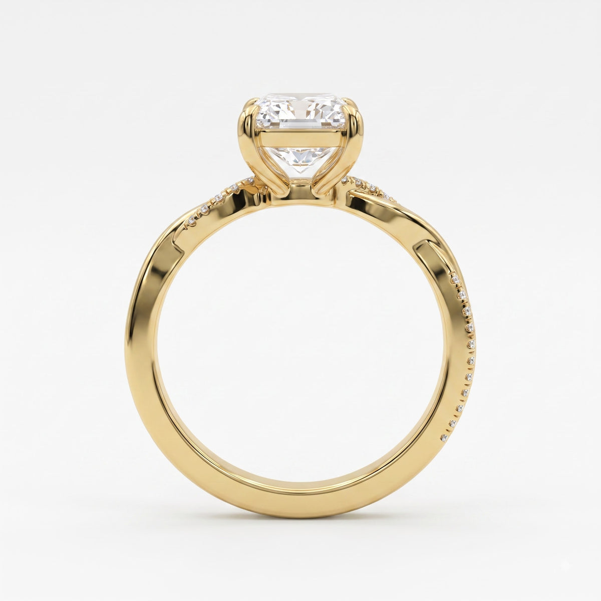 Radiant Diamond Sculpted Crossover Split-Shank Side Stone Ring