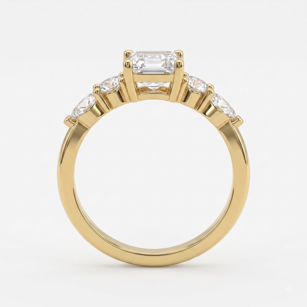 Modern Luxury Aurelia Asscher Five-Stone Diamond Side Stone Ring