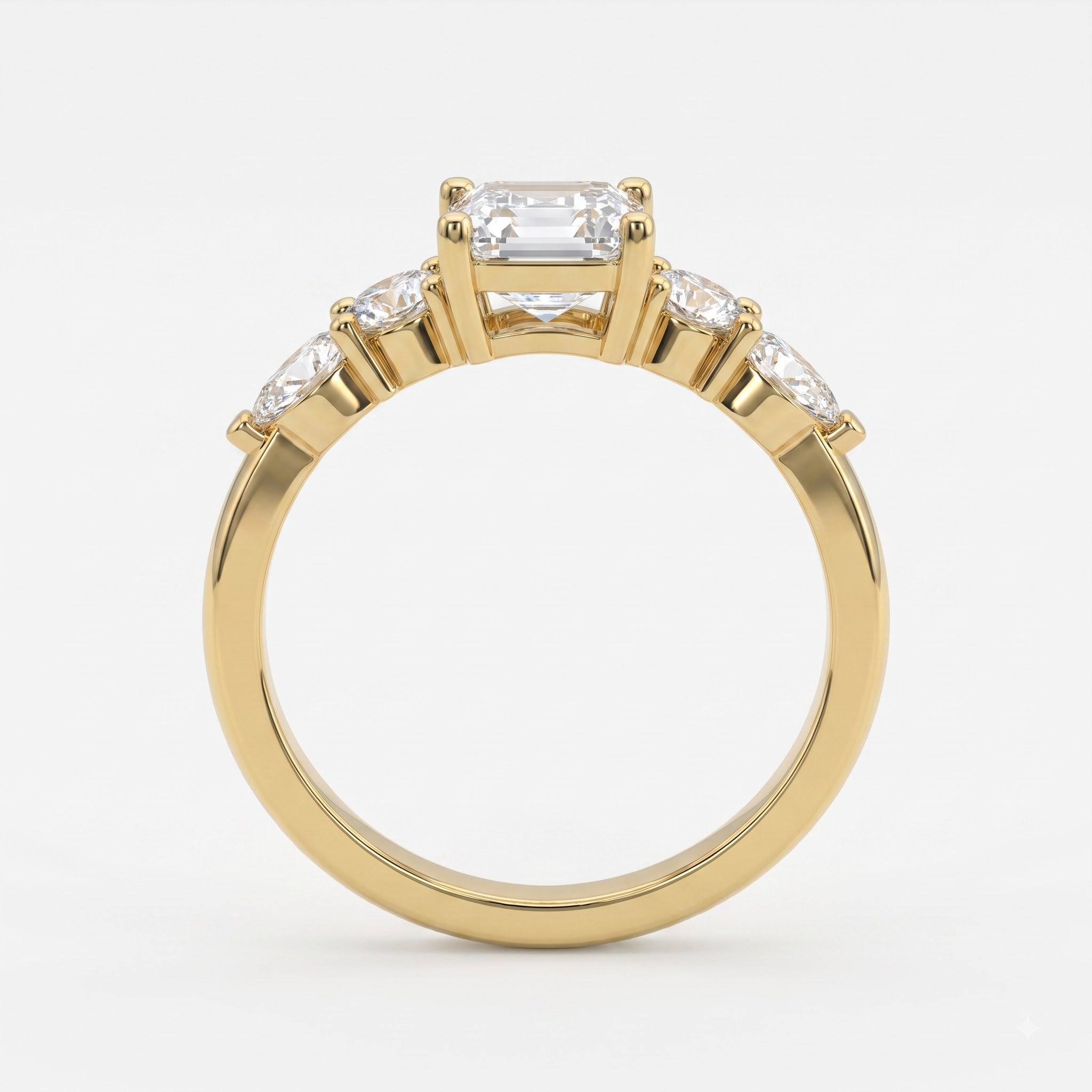 Modern Luxury Aurelia Asscher Five-Stone Diamond Side Stone Ring