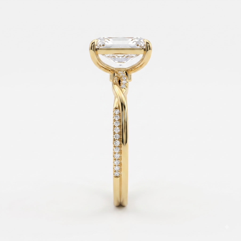 Radiant Diamond Sculpted Crossover Split-Shank Side Stone Ring