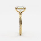 Radiant Diamond Sculpted Crossover Split-Shank Side Stone Ring
