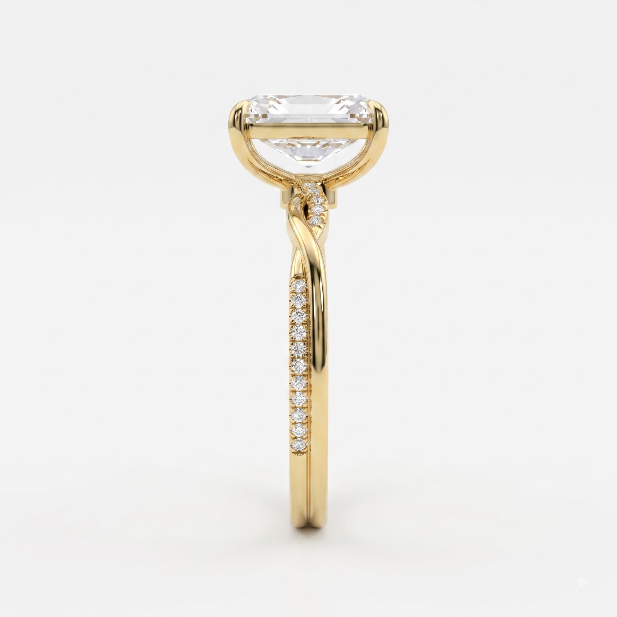 Radiant Diamond Sculpted Crossover Split-Shank Side Stone Ring