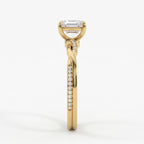 Asscher Cut Twist Pavé Diamond Side Stone Engagement Ring