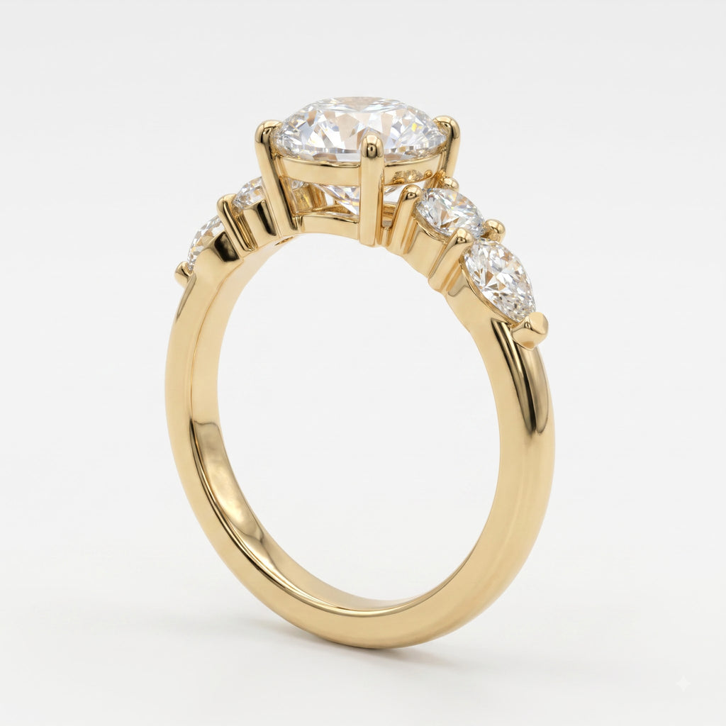 Celestial Elegance Round Diamond Side Stone Engagement Ring