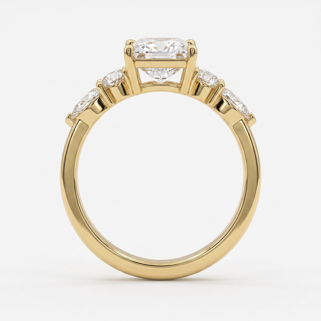 The Valora Princess Cut Diamond Side Stone Engagement Ring