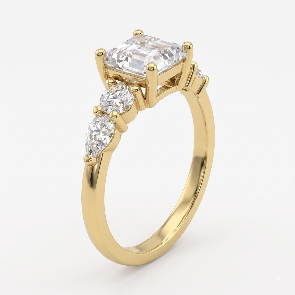 Modern Luxury Aurelia Asscher Five-Stone Diamond Side Stone Ring