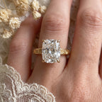 Vintage Floral Engraved Long Cushion Solitaire Ring