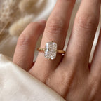 Modern Elongated Long Cushion Diamond Hidden Halo Ring
