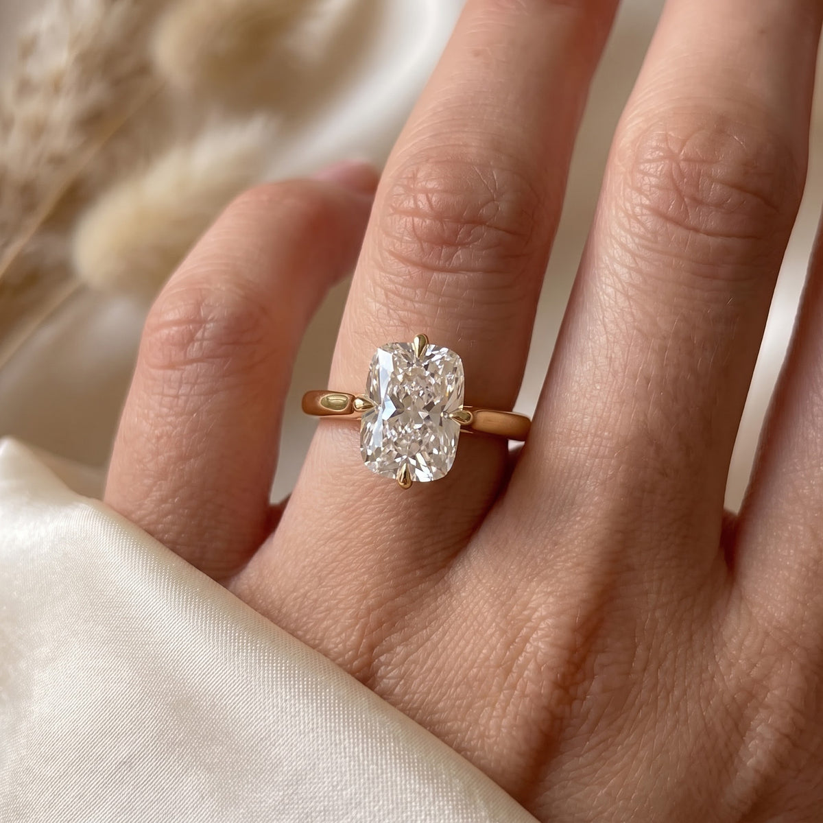 Modern Elongated Long Cushion Diamond Hidden Halo Ring